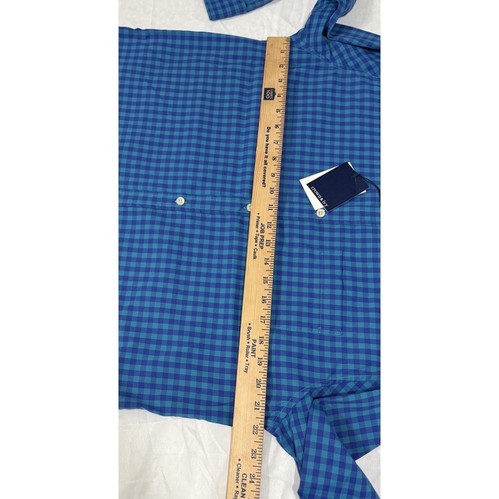 NWT Crown&Ivy Men's SzM Long Sleeve Button Down Shirt Blue‎ Plaid Cotton Spandex - Picture 7 of 16